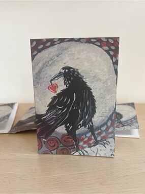 Mystical Raven Moonlight Greeting Cards Set of 5 Holding Your Heart